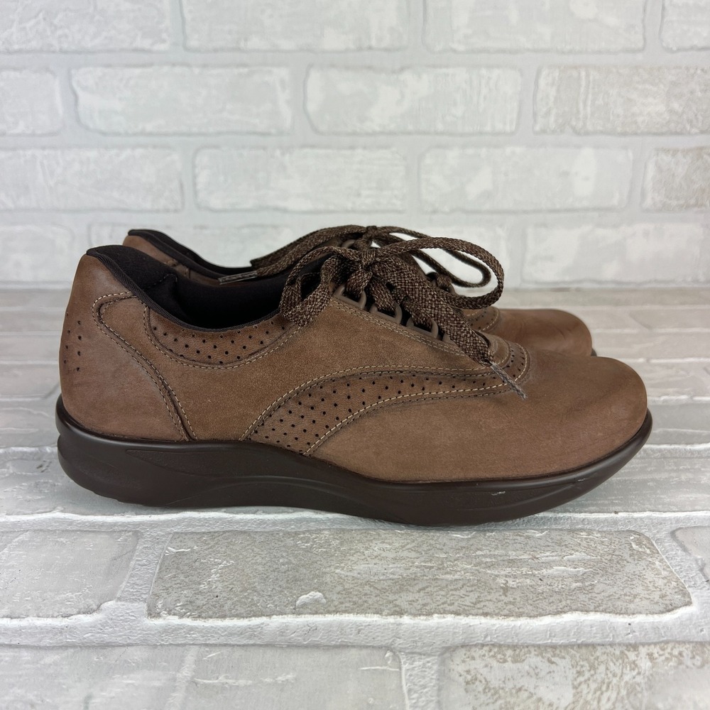 SAS Walk Easy Sneaker Shoes Womens 7.5 N Chocolate Brown Leather Comfort Lace Up